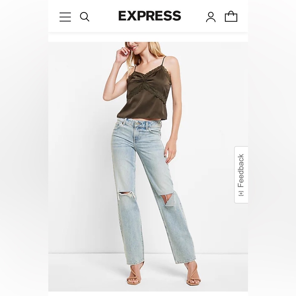 Express Low Rise Light Wash Ripped Modern Straight Jeans